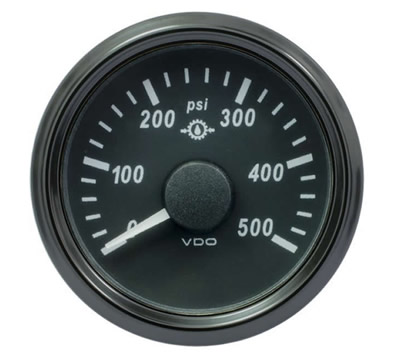 VDO SingleViu Gear Oil Pressure Gauges 500PSI